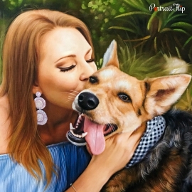 Picture of a girl kissing her dog which is converted into dog portraits