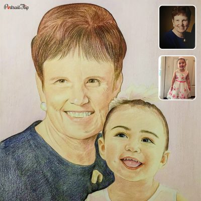 A compilation of a woman and a young girl that is created into a vintage portraits