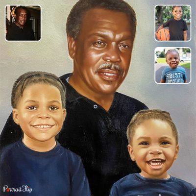 Compilation vintage portraits of a man and two young boy placed next beside him