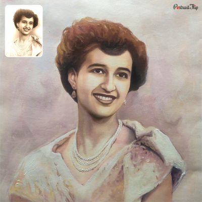 An old picture of a woman that is created into a vintage portraits