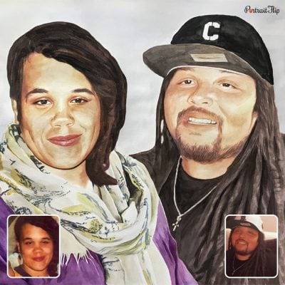 A compilation of a man and a woman which is converted as a watercolor vintage portraits