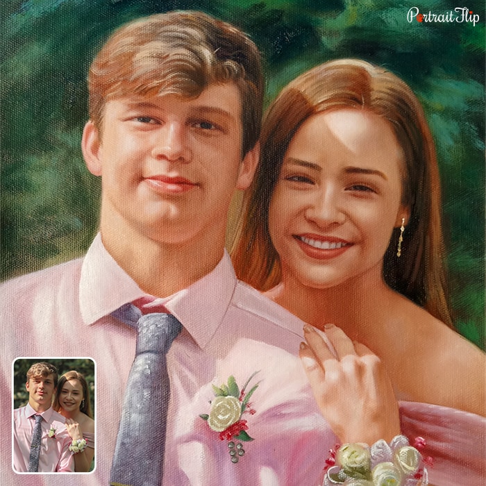 A wedding painting of a couple with a close-up shot.