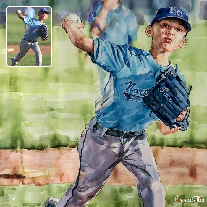 Child portraits of a boy throwing a ball in a force
