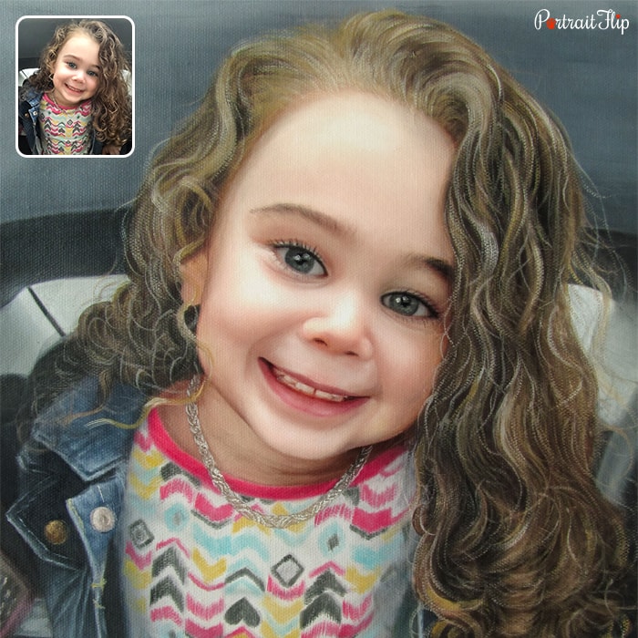 Child portraits of a young girl with curly hairs