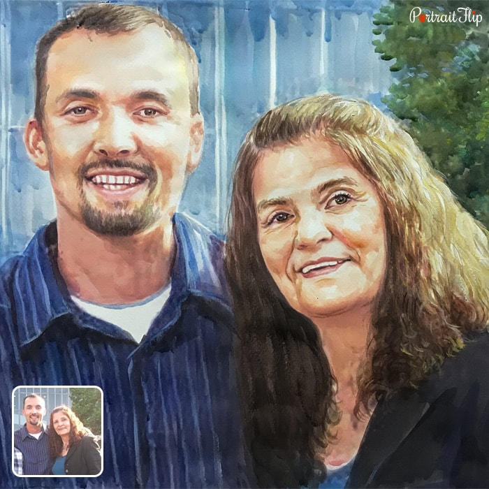 Mother's Day Paintings of an old woman and a young man placed next to each other
