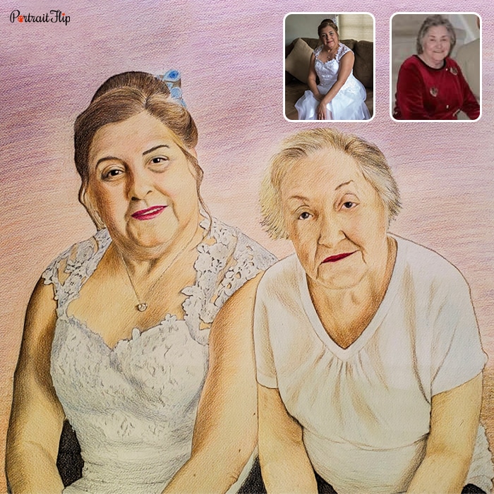 Compilation picture of Mother’s day paintings where two women are placed next to each other