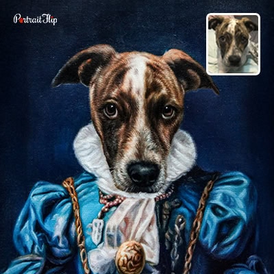 dog royal portrait in blue uniform