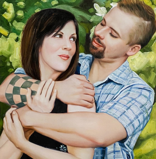Hand-painted couple portrait from a photo