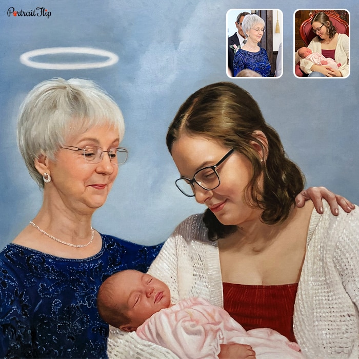Compilation baby portrait painting merged from multiple photos