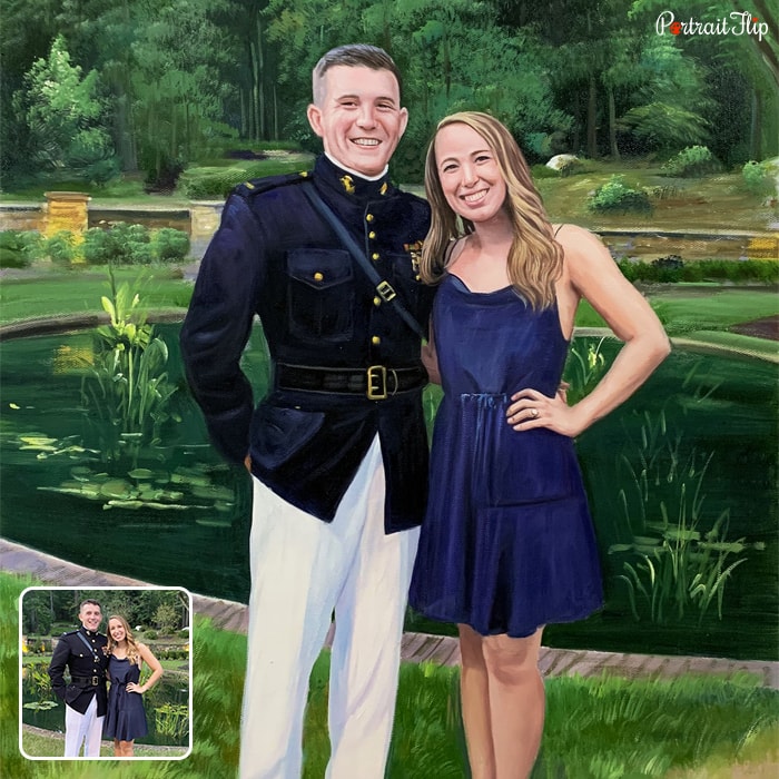 Engagement Paintings of a man and a woman standing next to each other