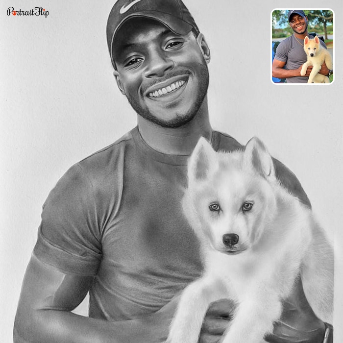 Father’s day paintings where a man is holding a dog in his hands
