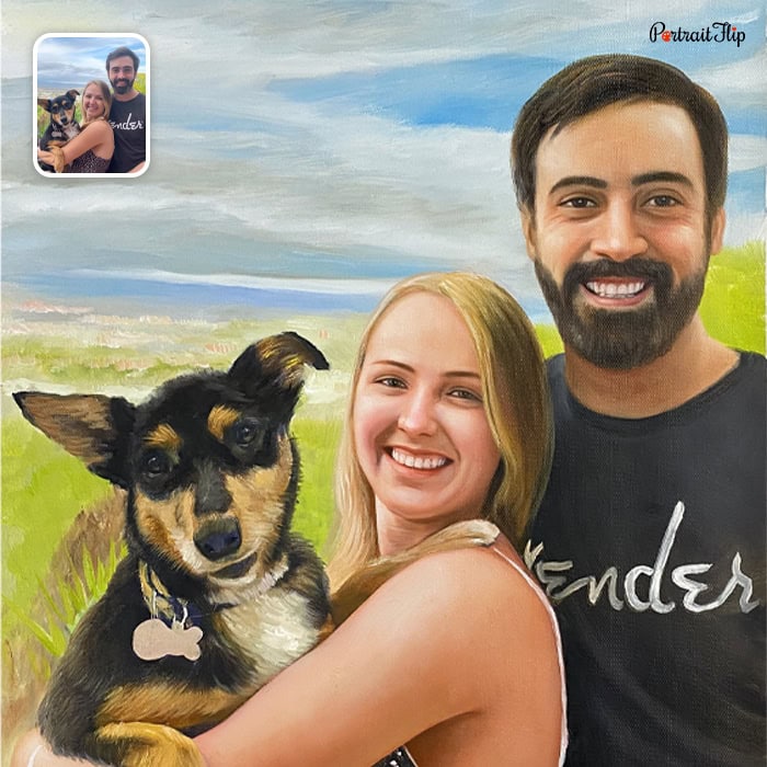 couple and dog oil painting