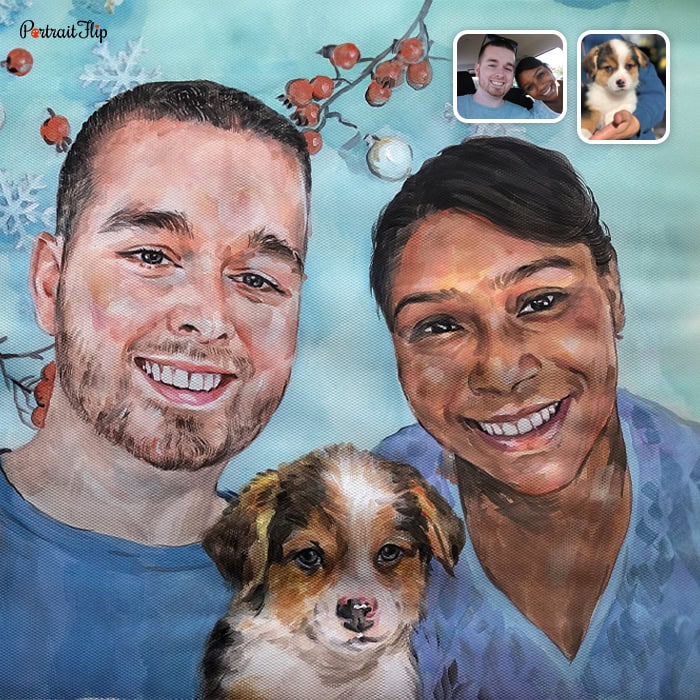 couple and dog watercolor painting