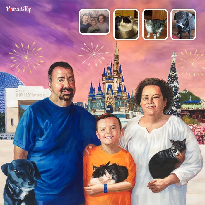family and pet pastel painting