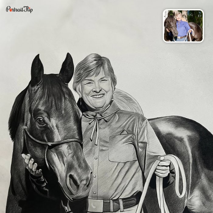 horse and woman pencil sketch