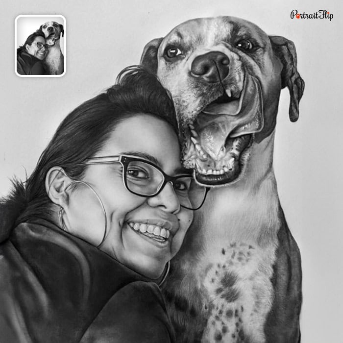 lady and dog charcoal painting