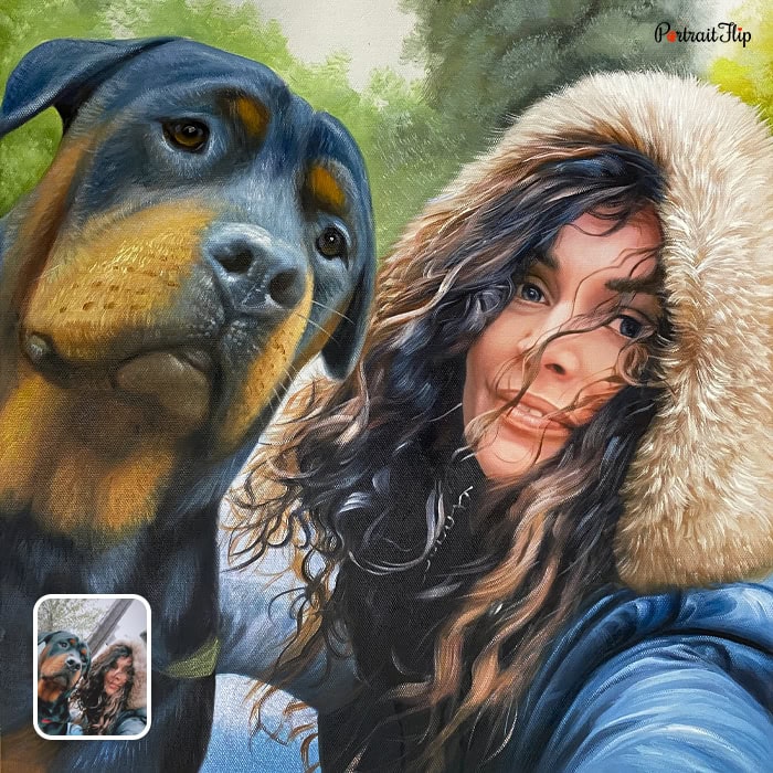 lady and dog oil painting
