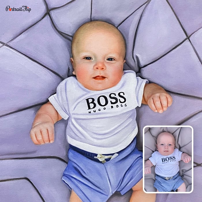 baby in white tshirt oil portrait