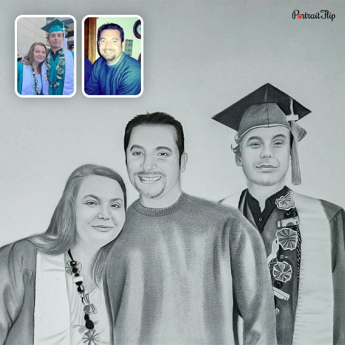 graduation family pencil portrait