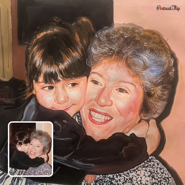 grandmother and baby pastel portrait