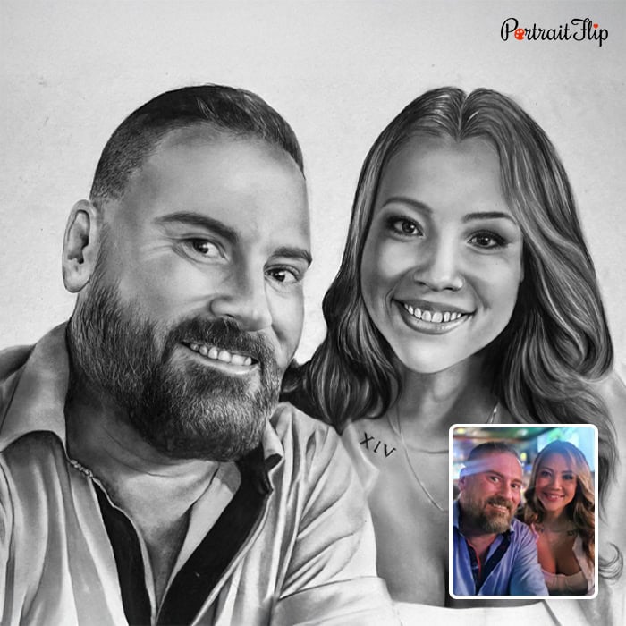 smiling couple pencil sketch