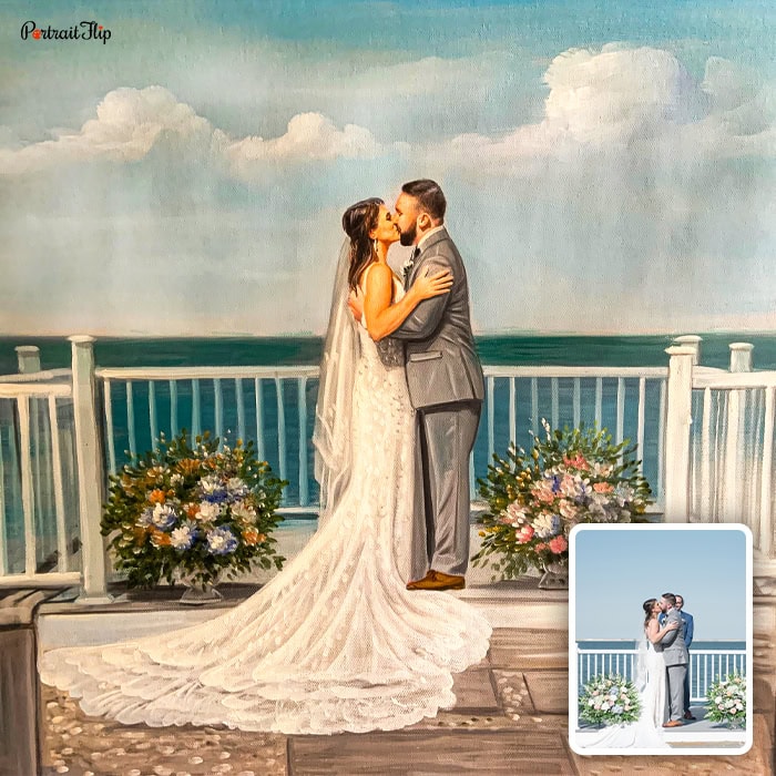 Hand-painted wedding venue portrait