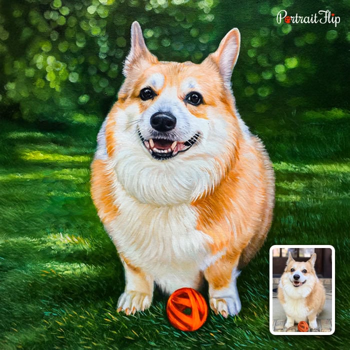 Corgi custom dog oil painting from photo