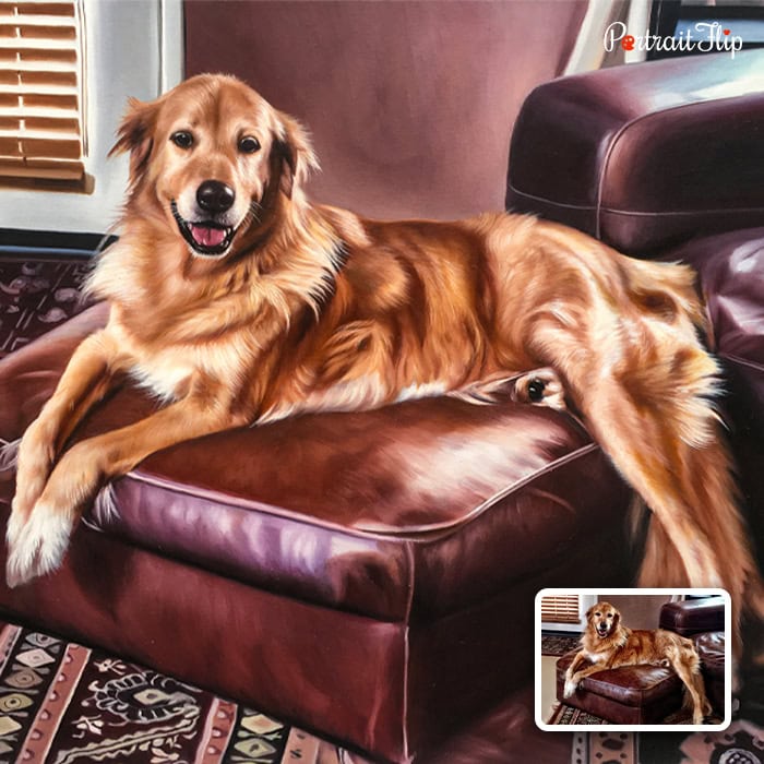 Golden retriever acrylic dog portrait from photo